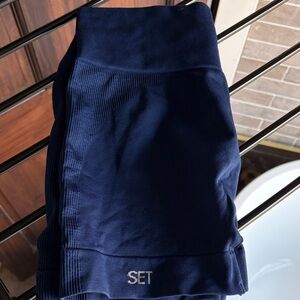 Navy SET Ribbed High-Waist Leggings